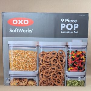 NIB OXO SoftWorks POP Container 9-Piece Set with White Lids NEW